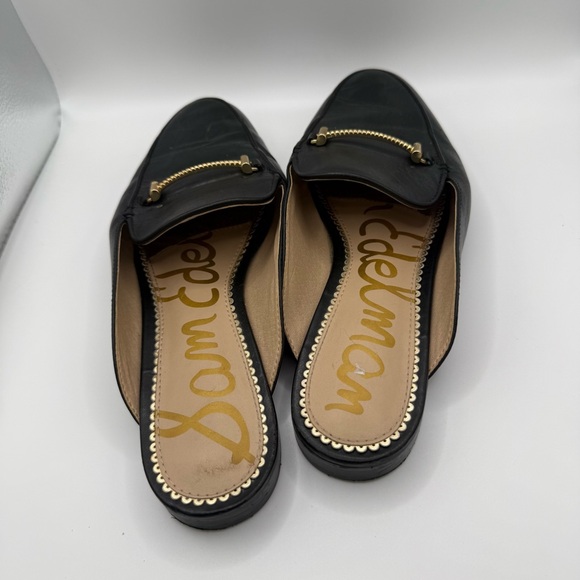 Sam Edelman Black Leather Mule Loafers Gold Bar Detail Size 9M - Picture 3 of 6